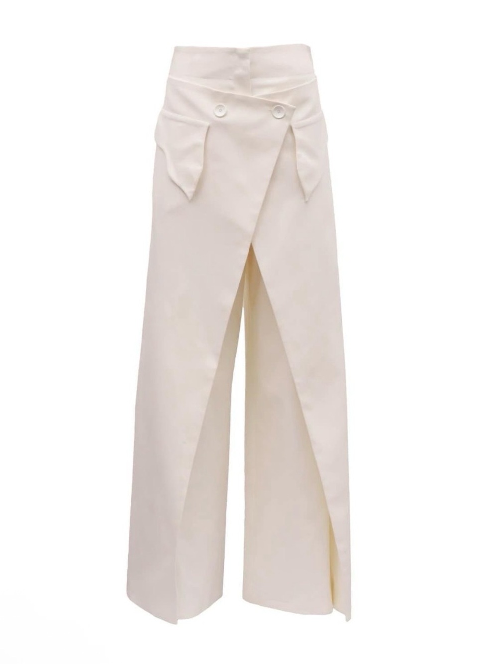 WHITE High-Waisted Denim Wrap Trousers, Skirt Effect